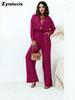 Loose Fashion Long Sleeve Shirt Wide Leg Pants Casual Pure Color Women's Set Old Money Style