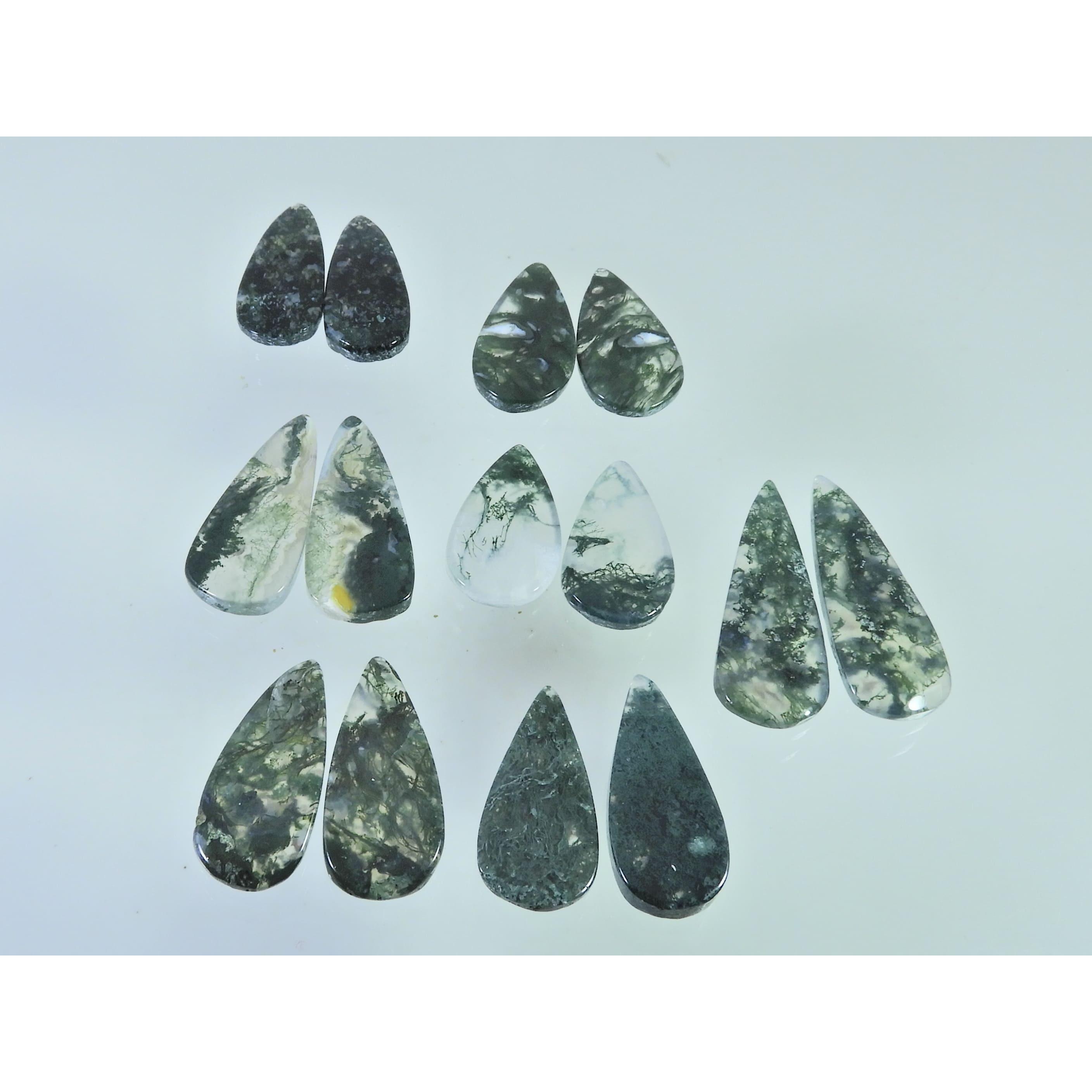 158Cts. Natural Moss Agate Matched Pair Pear Cabochon Gemstone 07 Pair Lot C-2291