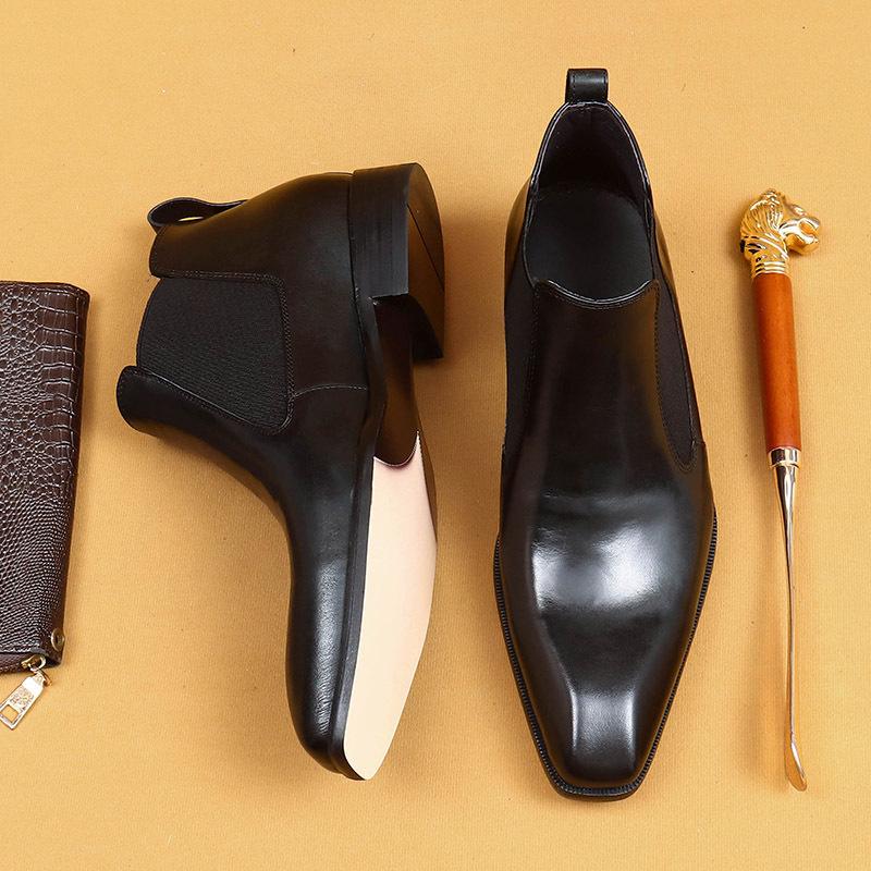 Chelsea Boots Men'S Short Boots Genuine Leather British Winter Pointed Business Dress Cowhide Boots