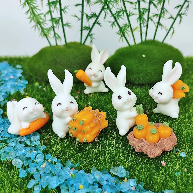 2025 Wielkanoc Słodkie Króliki Zajączek Marchewka Miniaturowa Figurka DIY Krajobraz Ozdoba Domowa Doniczkowa Dekoracja Ciasta Zwierzęce Akcesoria
