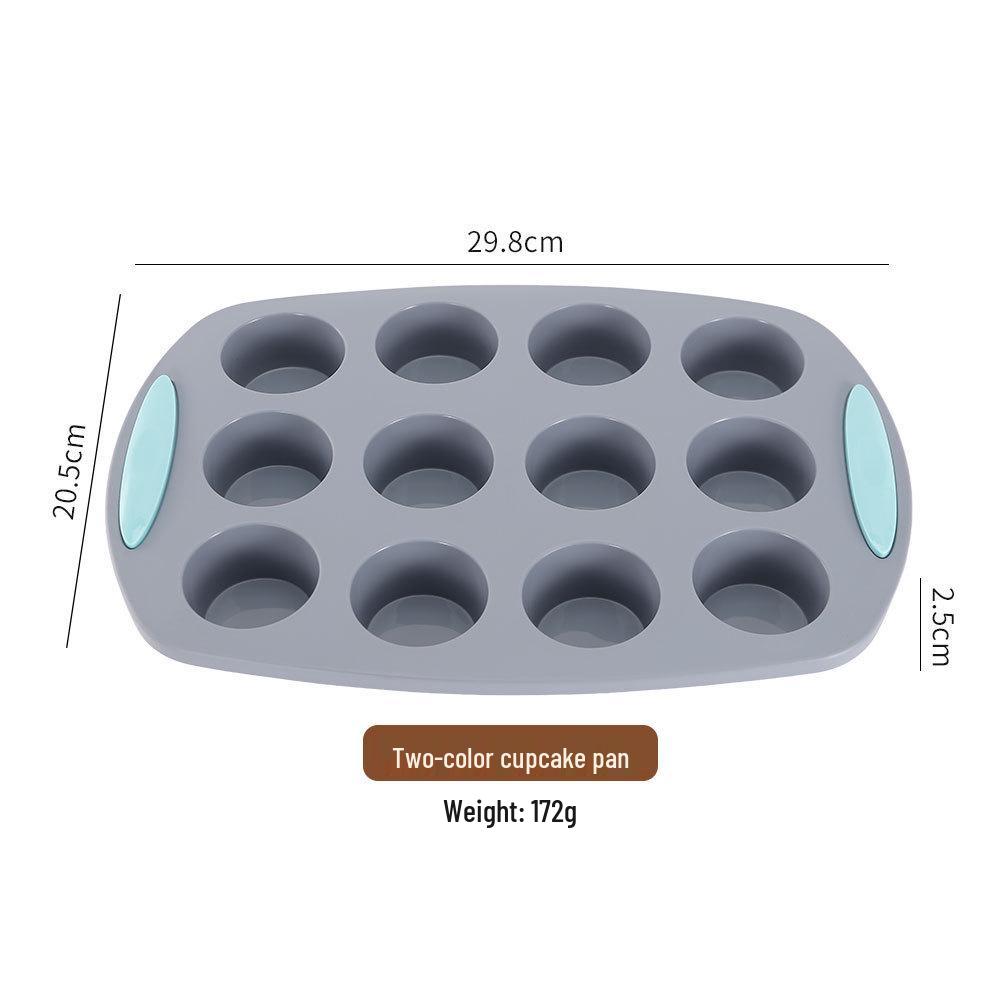 Two-Color Silicone Cupcake Pan - 12 Cups, Easy Release, High Temperature Resistant Muffin Mold