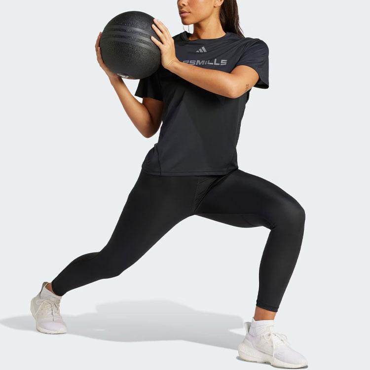 Adidas Les Mills Letter Print Sports Fitness Short Sleeve T-Shirt Women T-Shirts Black IX7983