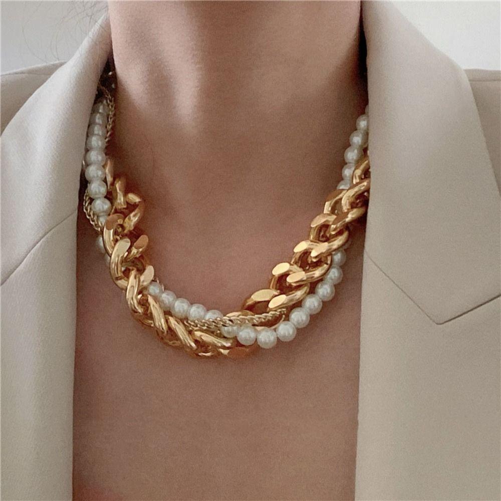 Imitation Pearl Pearl Chain Twine Necklace Neckchain Exaggerated Necklace  Wedding