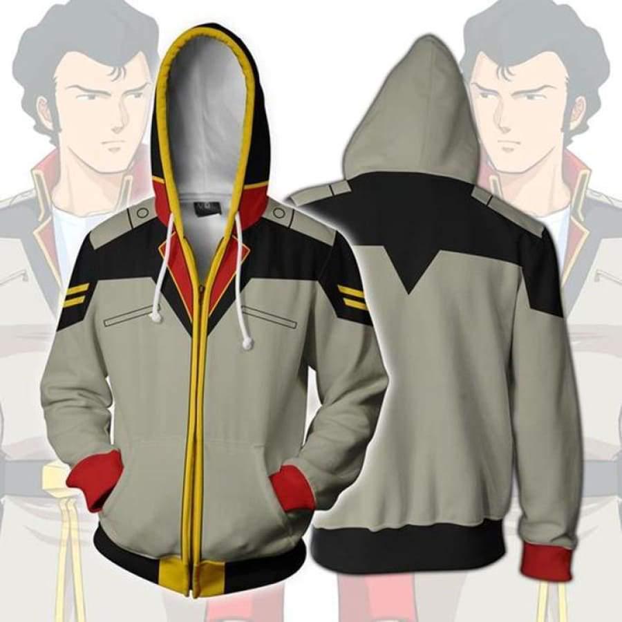 3D Printed Anime Hoodie with Mobile Suit Design - Japanese Anime Zipper Jacket