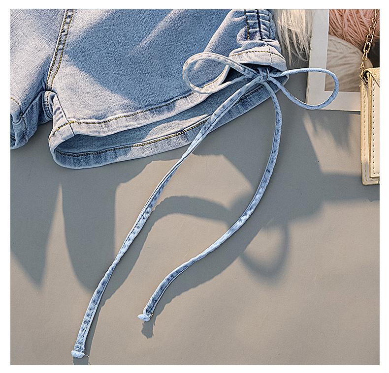 Dámské letní džínové šortky s vysokým pasem a šněrováním - Slim Fit, Obepínající hýždě, Trendy, Elastické Super Krátké Hot Pants