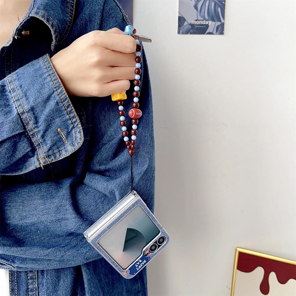 For Samsung Galaxy Z Flip7 FE 5G/Z Flip6 5G Case Lucky Puppy PC Phone Cover with Wrist Strap