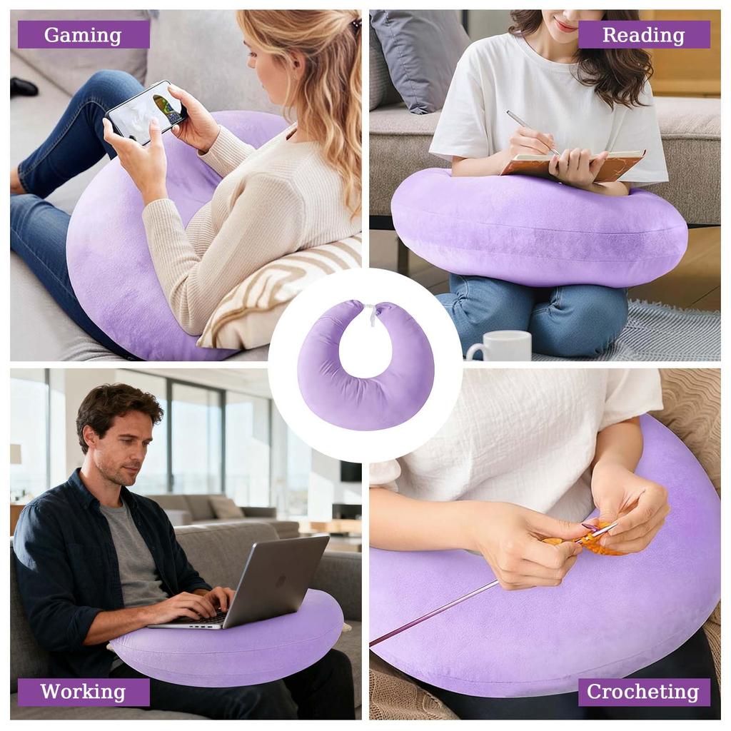 Ergonomic Gaming Pillow, Velvet U-Shaped Lap Cushion with Memory Foam for Long Sessions, Arm Support Reading Pillows for Bed & Sofa