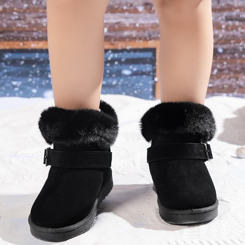 Girls Snow Boots Simple Furry Hairy Winter Boots for Children Warmth Outdoor Kids Plush Boots Ankle Non-slip Versatile