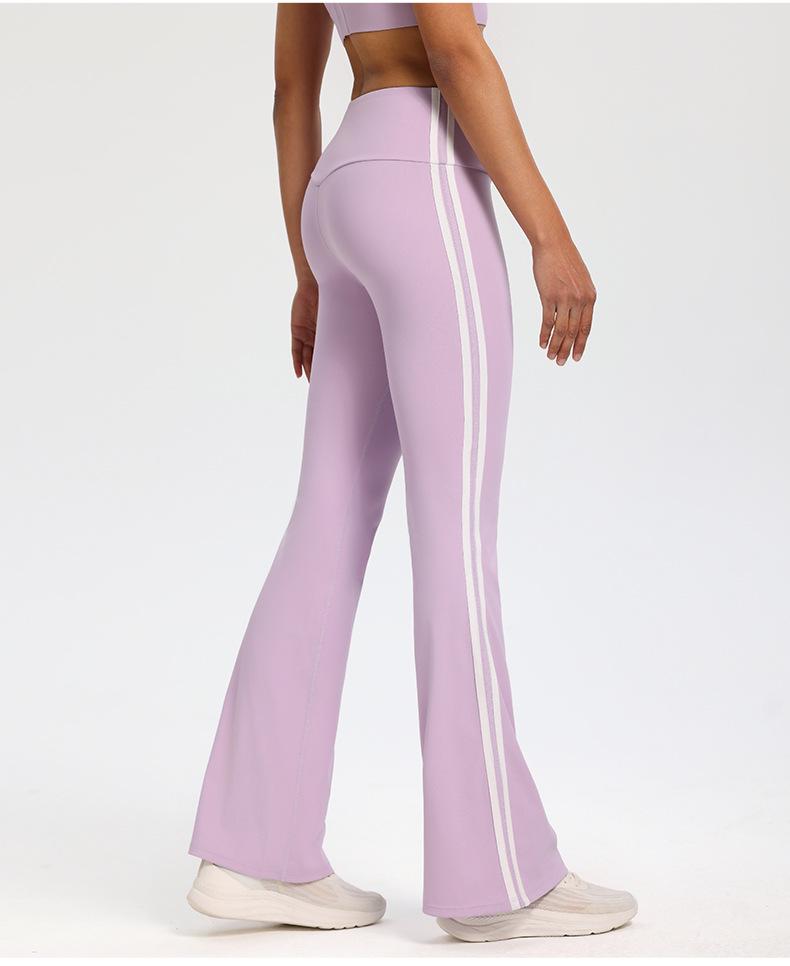 High Waist Flared Yoga Pants - Hip-Lifting, Elastic, Double Stripe Design