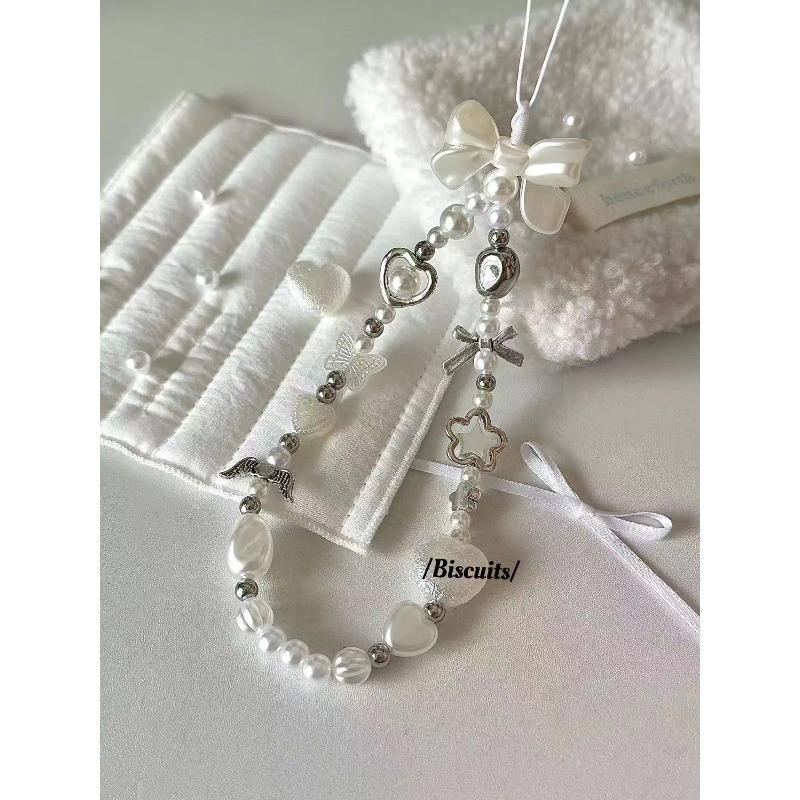 Bracelet de perles d'amour pour femmes, petit nœud en cristal frais, fleurs, amour, chaîne de téléphone portable, anti-chute, accessoires de coque de téléphone portable, DIY