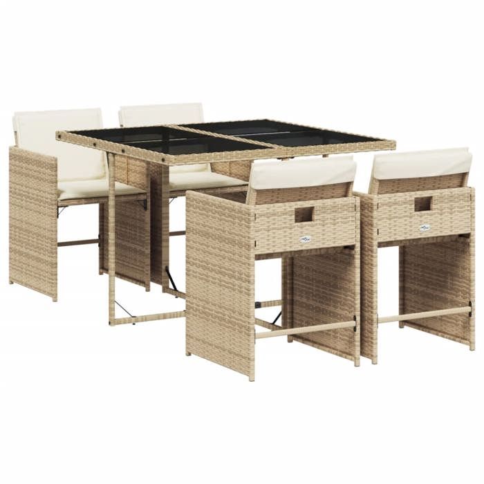 VidaXL Ensemble à Manger de Jardin avec Coussins 5 pcs, Chaises à Manger avec Table, Ensemble de Meubles, Moderne, Beige 3211078