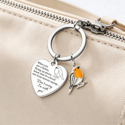 Porte-clés Pendentif Cœur Oiseau Breloque Chaîne de clés en Acier Inoxydable avec Gravure Réconfortante Porte-clés Symbole de Réconfort Sacs à dos Portefeuilles Accessoires