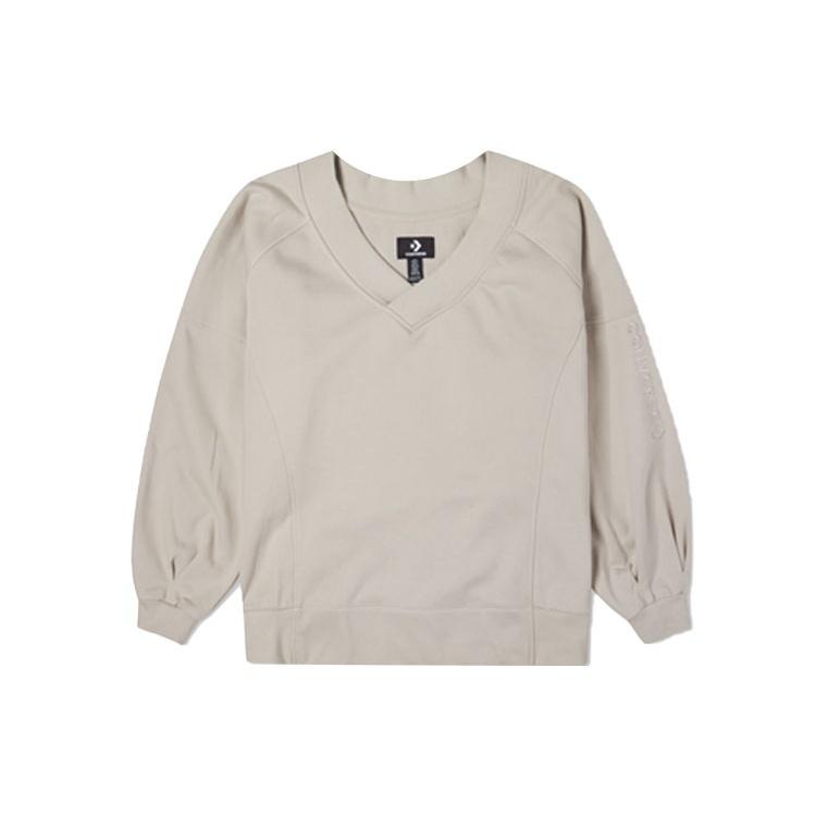 (WMNS) Converse Solid Color Loose Knit V Neck Beige Hoodie Women s 10022959-A05 XS