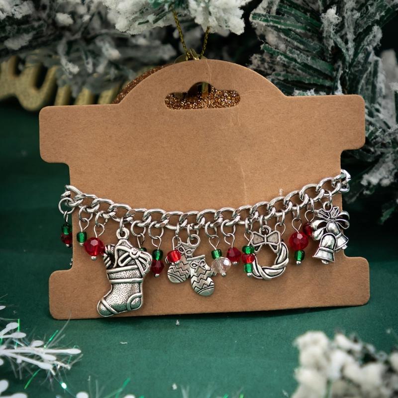 Christmas Bell Bracelet Multi Color Stretch Beads Featuring Snowflakes And Trees Perfect For Holiday Celebrations