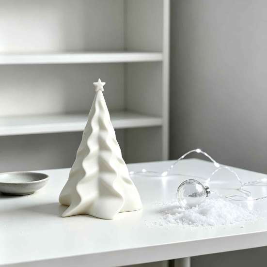Compact Seasonal Shelf Ornament 3D Printed Pleated Christmas Tree Ornament, Small Wavy Desktop Mini Decoration with Star Topper for Holiday