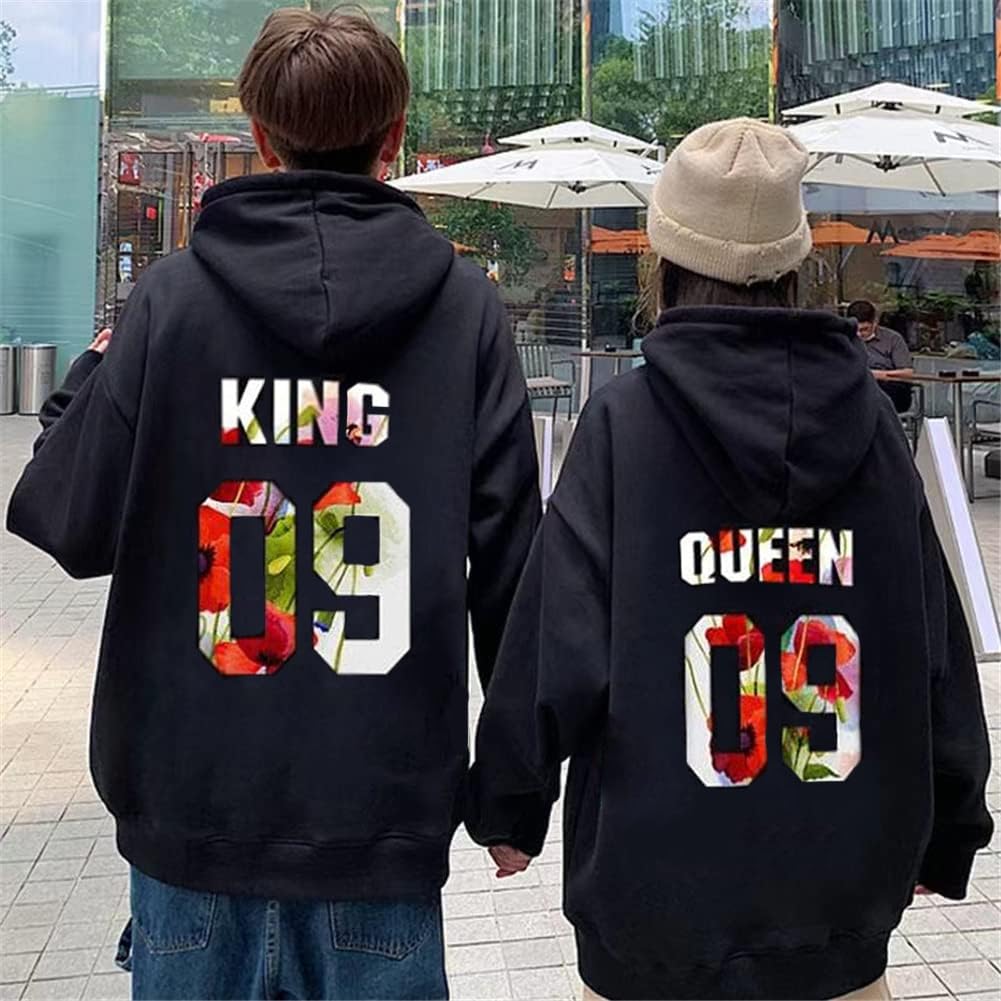 JUTAOPIN Long Sleeve Matching Men's Hoodie, Black, Simple, Casual, Stylish, Couple's Outfit, Travel, Resort, mka0345-Black-Men-XL