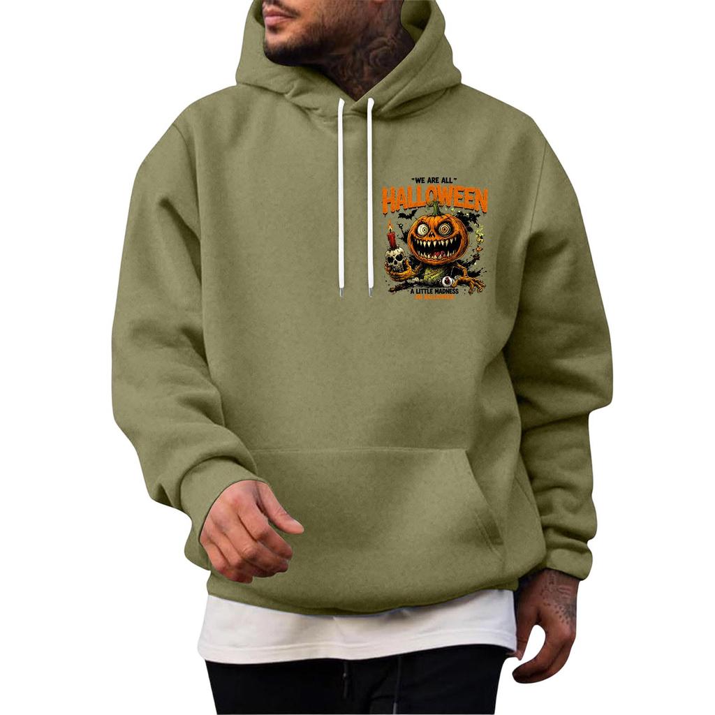 Men's Halloween Print Pullover Hoodie for Holiday Party and Cold