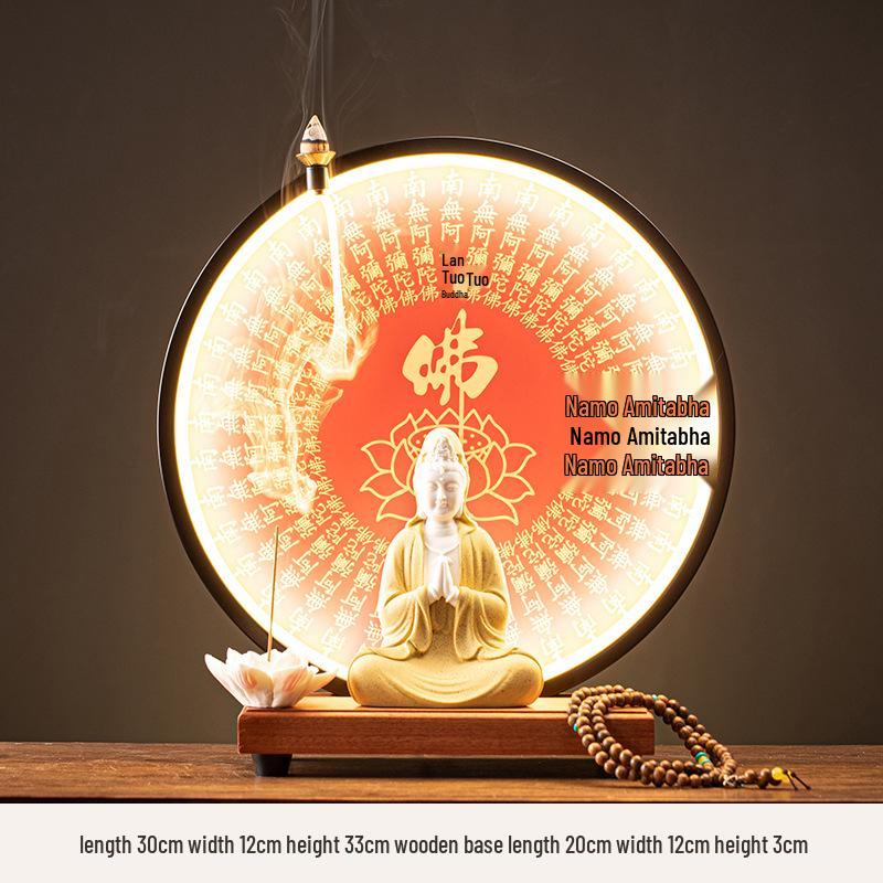Ceramic Seated Guanyin On Lotus with Light Ring and Anjali Mudra for Home Decor