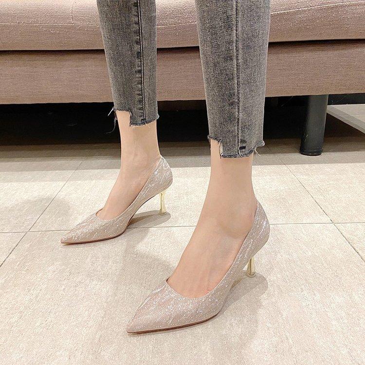 Champagne Gold and Silver High Heels Women's Spring Temperament Lady Stiletto Design Sense Niche Wedding Shoes