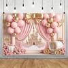 Dreamy Castle Photography Background Pink Balloon Curtain Flower Carriage Girl Birthday Bride Wedding Party Decor Photo Backdrop