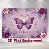 2D Whimsical Purple Butterfly Birthday Backdrop with Flowers Photo Booth Banner