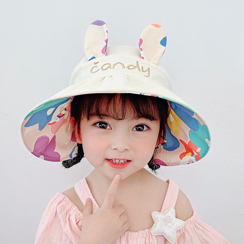 Summer Hats For Girls Sun Hat Cartoon Empty Top Double Sided Large Brim Sunscreen Sweet Sunhat Foldable Thin Casual Cute Child