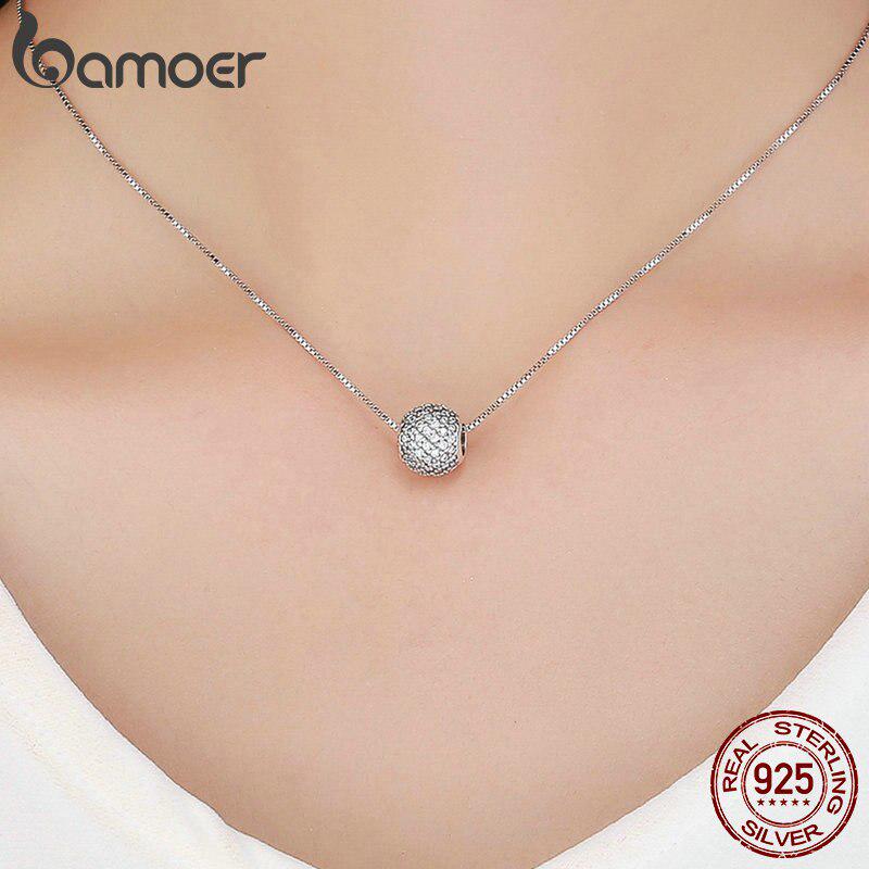 BAMOER Silver Dazzling CZ Crystal Round Beads fit Women Bracelets & Bangles