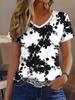 New Flower Floral T-Shirts 3D Print Women's Short Sleeve V-Neck T Shirt Streetwear Casual Top Y2k Harajuku Tees Female Clothing