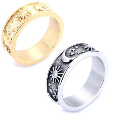 Bague Étoile Lune en Acier Inoxydable Bague assortie pour couple Bijoux Célestes Style Ins