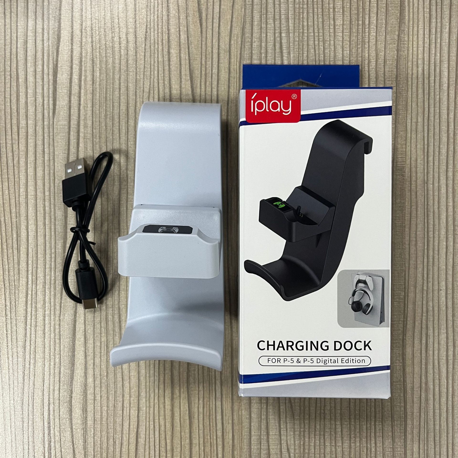 

2 в 1 зарядное устройство для контроллера PS5 с держателем для наушников, интеллектуальная зарядная док-станция для контроллера PS5 5.4*8.5*12.8cm белый