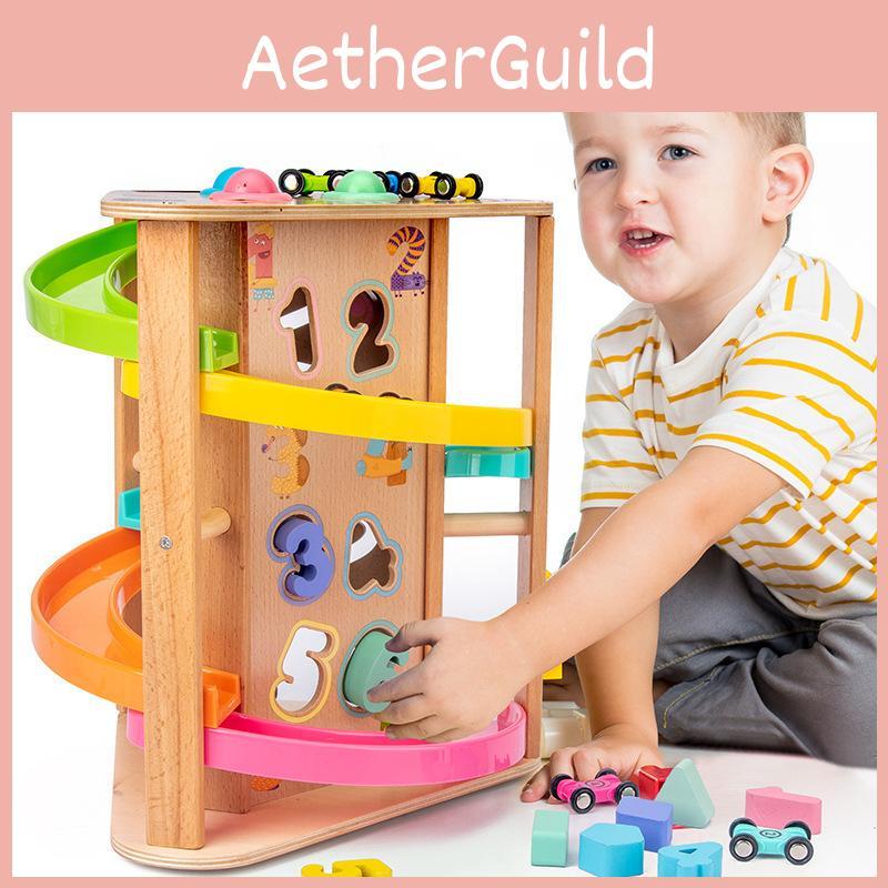 Wooden Toddler Toy Creative Play With Rotating Slide Car For Growth Cognitive