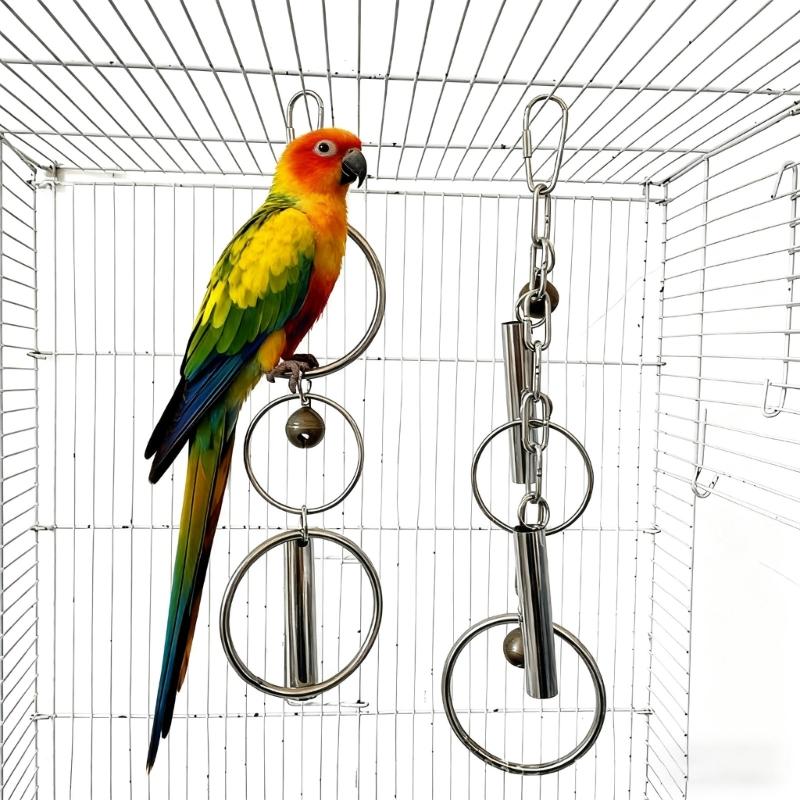 Stainless Steel Bird Swing Toy For Small Parrots Safe Chewable Chain Perch With Metal Materials