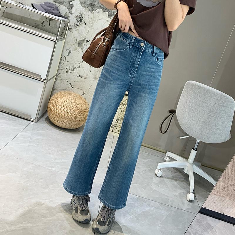 Slimming High-Waisted Cropped Straight-Leg Jeans for Petites – Four-Way Stretch, Spring, Narrow Fit Extra Large