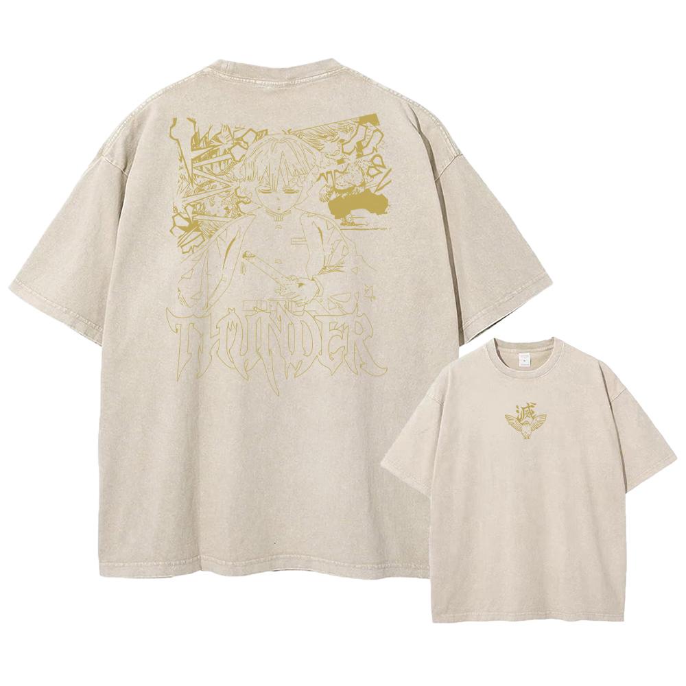 Washed Acid Washed T Shirt Man Demons Slayer Anime Y2K Classic Casual T-Shirts Summer O Neck Hip Hop Tee Shirt Oversize Clothing