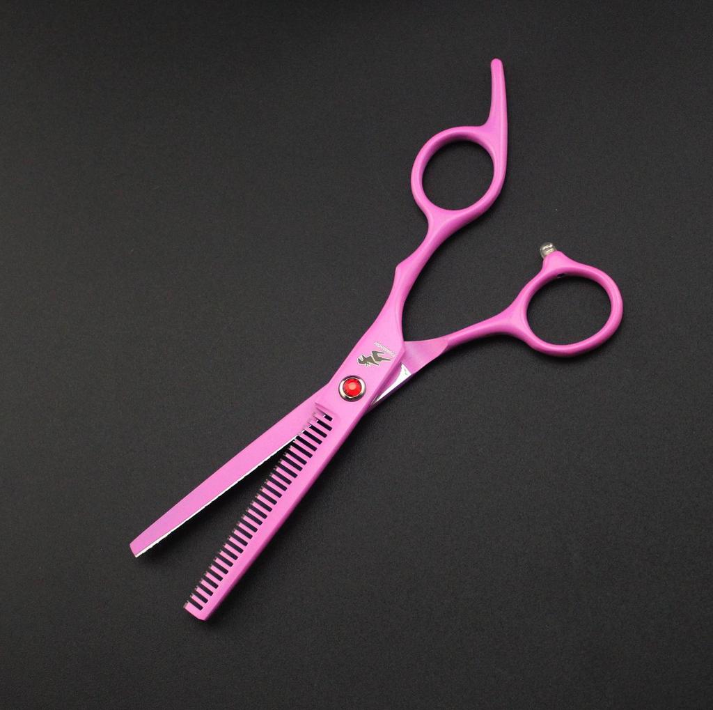 6.0" Pink Pathfinder Stainless Steel Grooming Scissors Set - 4 Pieces: Includes Straight & Curved Scissors.