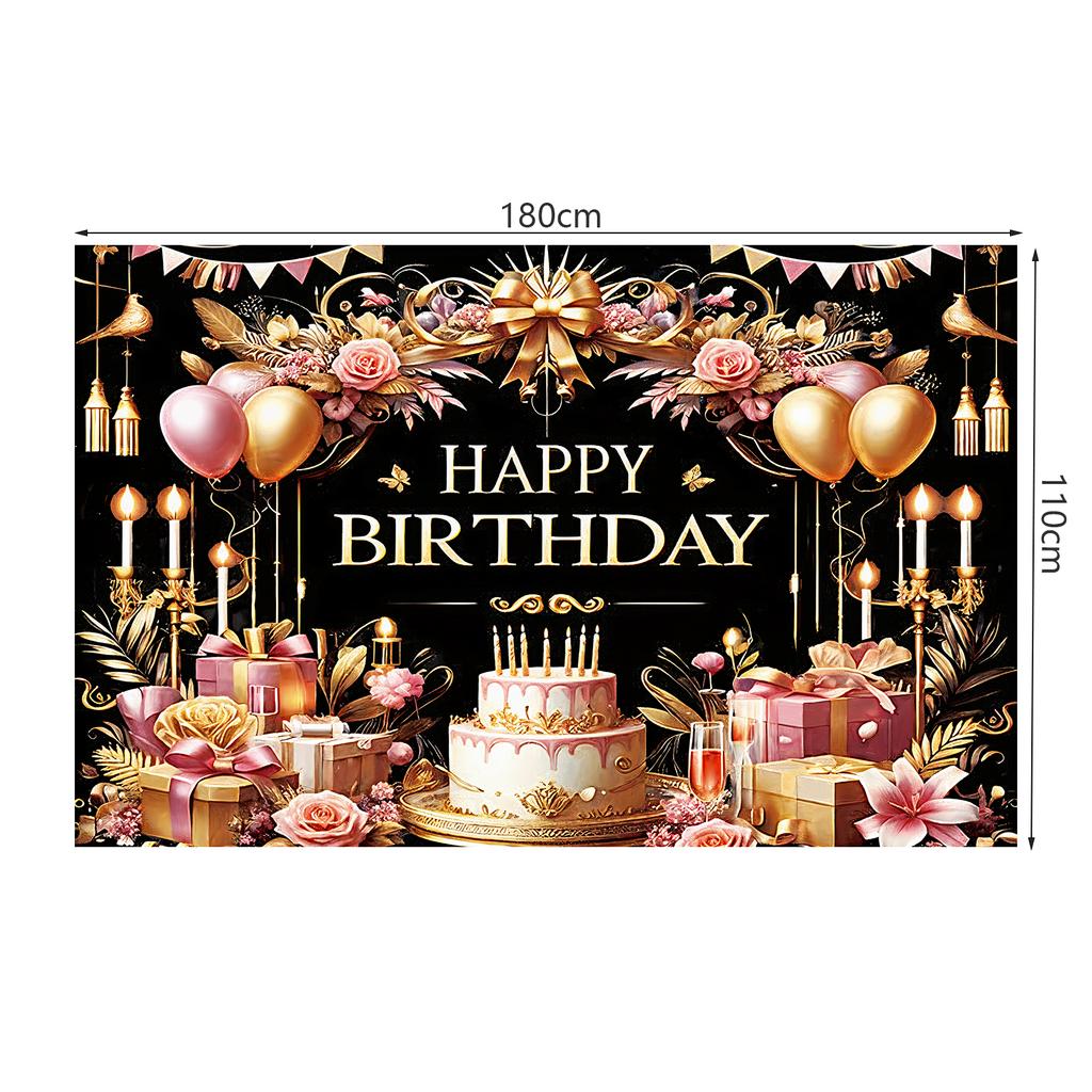 Happy Birthday Decoration Backdrop Pink Flower Balloons Gifts Cake Theme Bunting Flags Banner Birthday Party Decoration Supplies