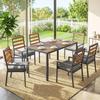 7-Piece Seating Set Garden Furniture Set, Garden Set with 1 Dining Table, 6 Chairs, Cushions, for Patio, Natural Wood