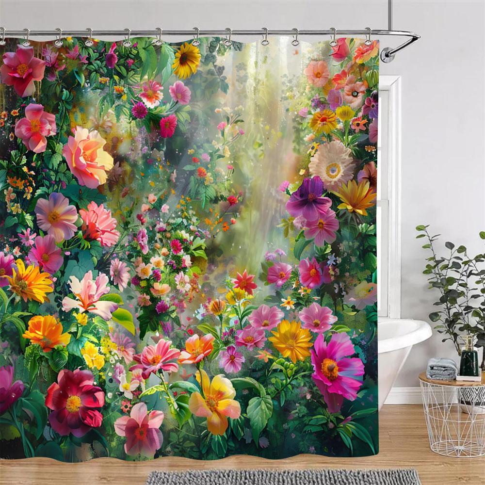 Aquarell Blumenmuster Duschvorhang Wunderschöne Florale Rustikale Blume Polyesterstoff Duschvorhänge Badezimmer Dekor Mit Haken W60H190(CM)-1 Pcs