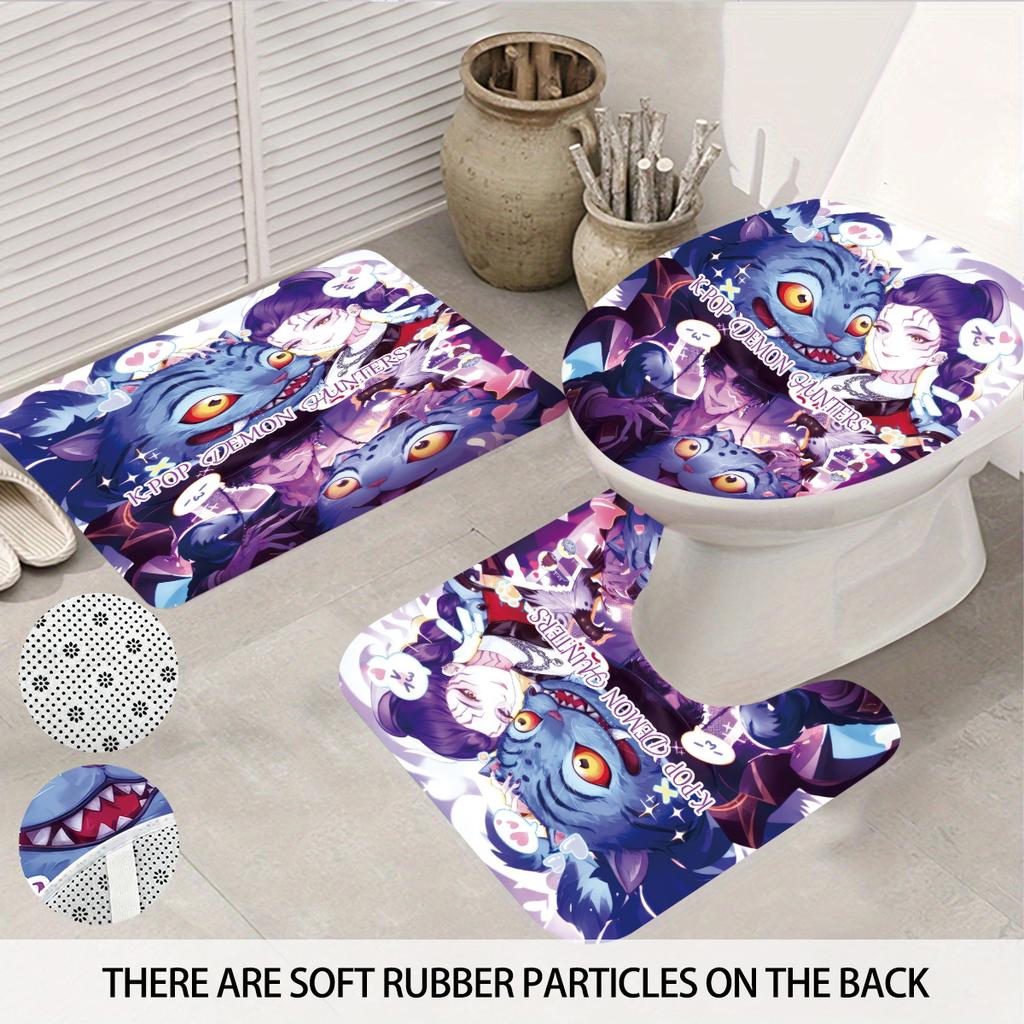 4Pcs K-Pop Demon Hunters Print Bathroom Set 180X180 Waterproof Shower Curtain With 12 Hooks, Floor Mat, Toilet Mat, U-Shaped Mat