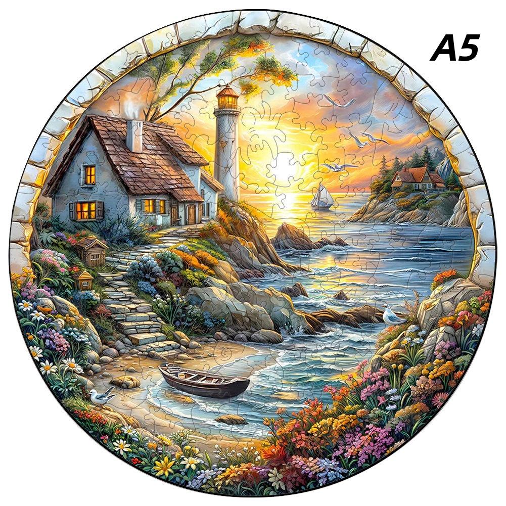 Non-Toxic Aurora Christmas Eve Wooden Jigsaw Puzzle Wood Jigsaw For Adult Kids Round Landscape Exclusive Design Festival Gift Toys