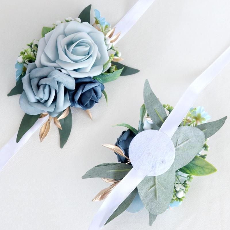 5Pcs Rose Wrist Corsages Wristband for Bridal and Bridesmaid, Wrist Corsages for Wedding Ceremony Anniversary Proms