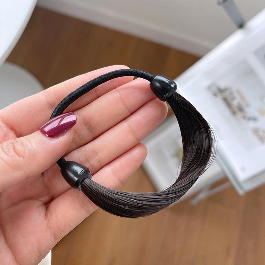 1Pc Brown Black Rubber Band Simulation Wig Hair Ring Straight Hair Tie Rope Ponytail Elastic Hair Bands Hair Accessories Girl