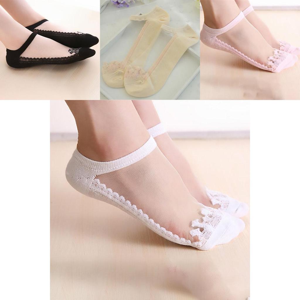 Classic Appeal Women Colors Sexy Ultra-thin Elastic Silky Short Silk Lace Invisible Socks In 7 Colors