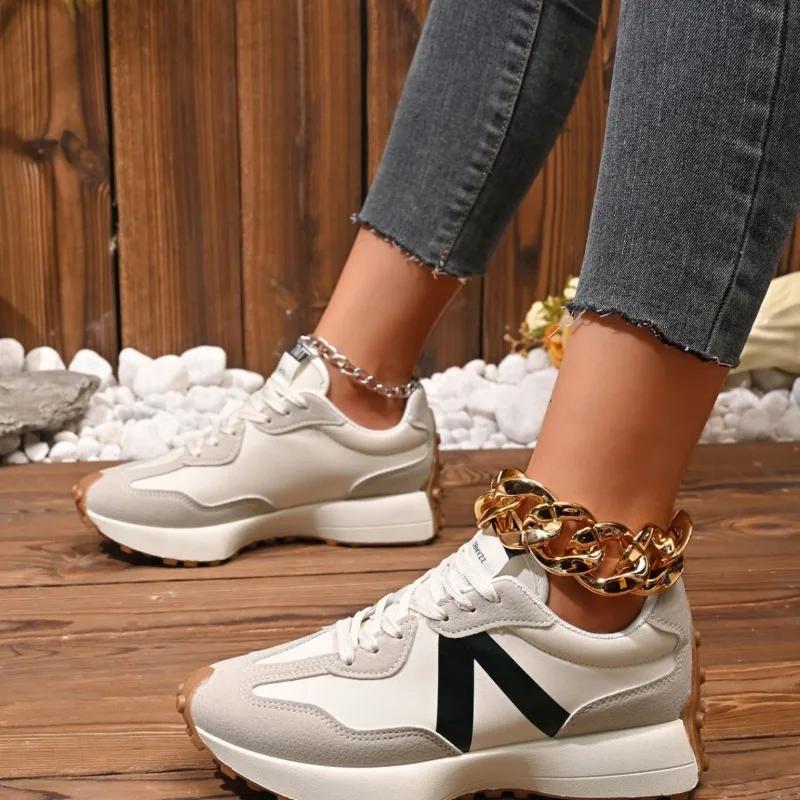 New Women's Casual Shoes Fashionable Lace Up Thick Soled Comfortable Sports Shoes Outdoor Running Shoes