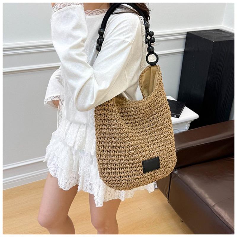 Taschen Damen Retro geflochtene Taschen Fauler Stil große Kapazität ausgehöhlte Strandtaschen Kontrastfarbe Unterarm-Beuteltaschen