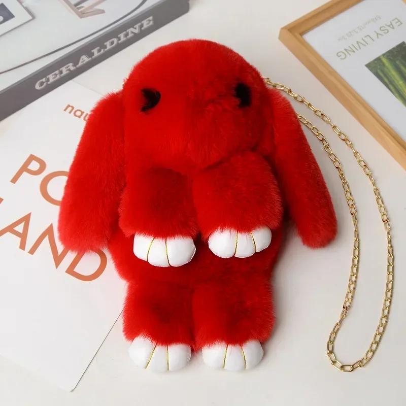 Niedliche flauschige Pompons aus Kaninchenfell Kettentasche Damen Cartoon Hase Umhängetasche Flauschiger Hase Schulterplüschrucksack Mädchen Geburtstagsgeschenke