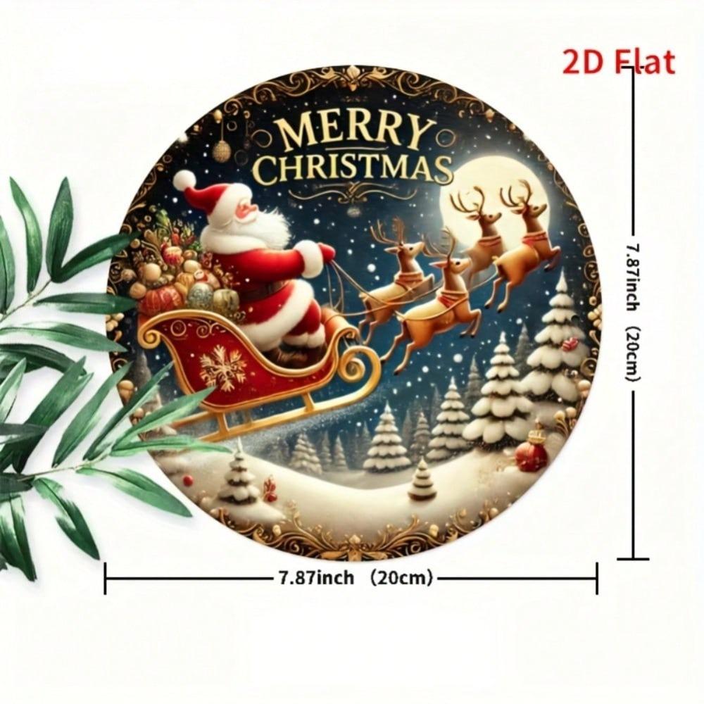Art Mural Métallique Rond Père Noël Vintage 7,8 Pouces Décor de Maison Jardin Fêtes