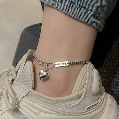 New Fashion Zinc Alloy Color Summer Anklet Bracelet for Women Vintage Thai Zinc Alloy LOVE Heart Pendant Party Zircon