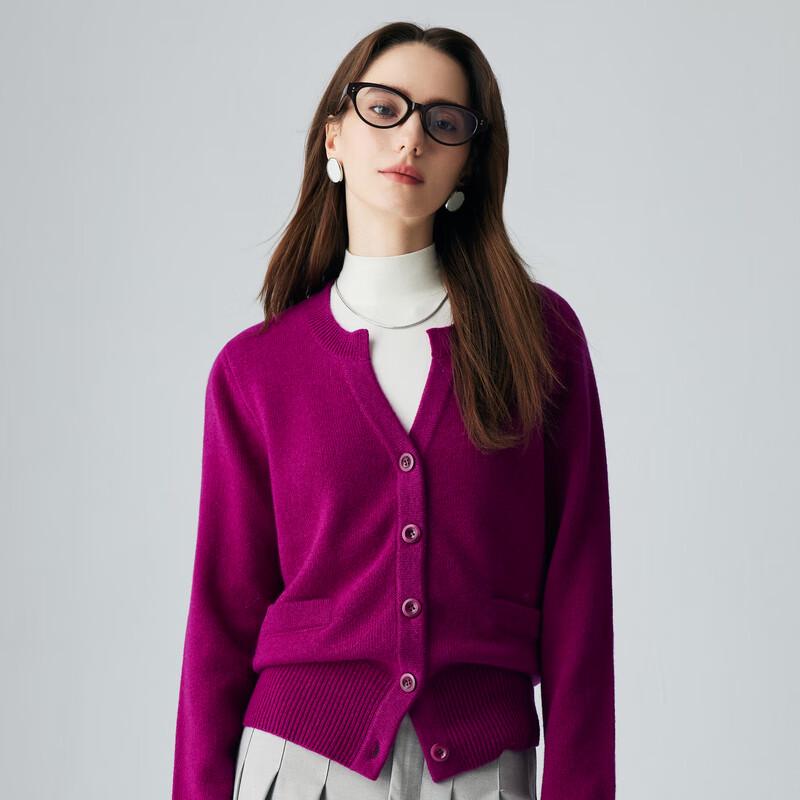 PALUOPO Women's Pure Cashmere Henry Collar Cardigan