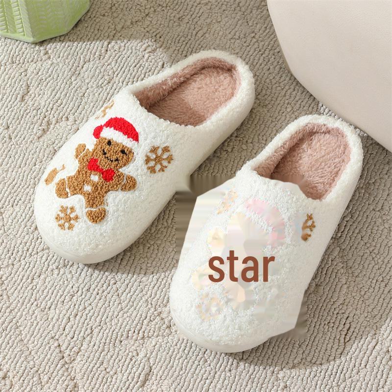 Women's Non-Slip Snowflake Gingerbread Cotton Slippers for Indoors
